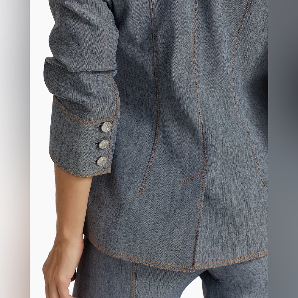 5 à 7 Cinq à Sept Louisa Grey Denim Notch Lapel Gathered Sleeve Blazer Jacket 6 - Picture 12 of 13